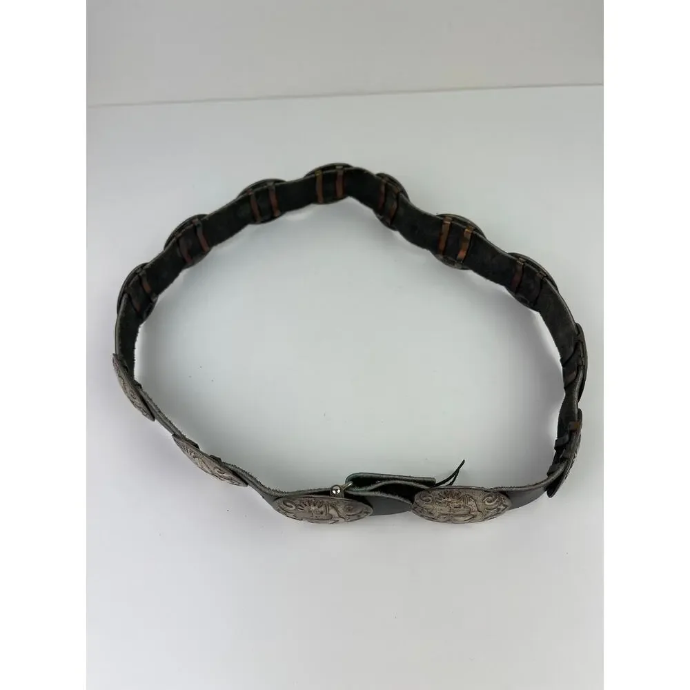JS James Shay Navajo Sterling Silver Leather Concho Belt Western Native American